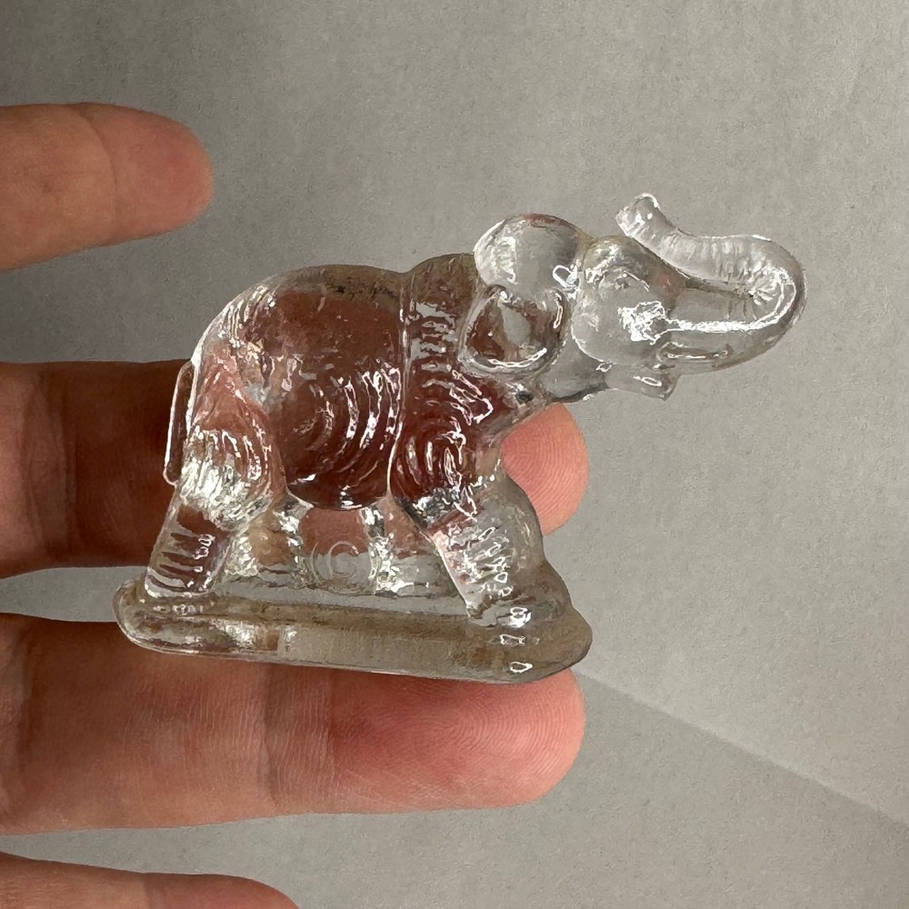 Vintage Miniature Clear Glass‎ Elephant Figurine Trunk Up Good Luck Collectible